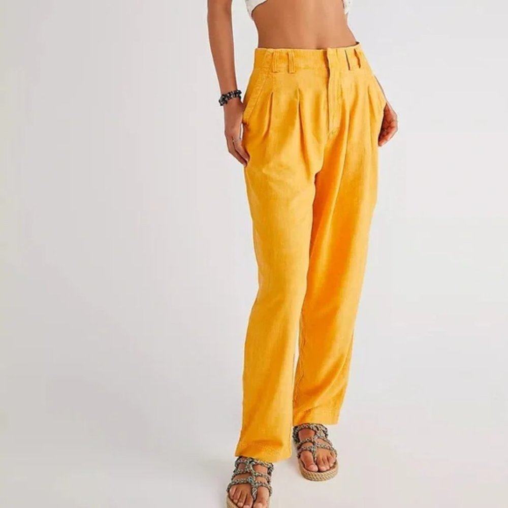 NEW! Free People  Calla Pleated Trousers Yellow